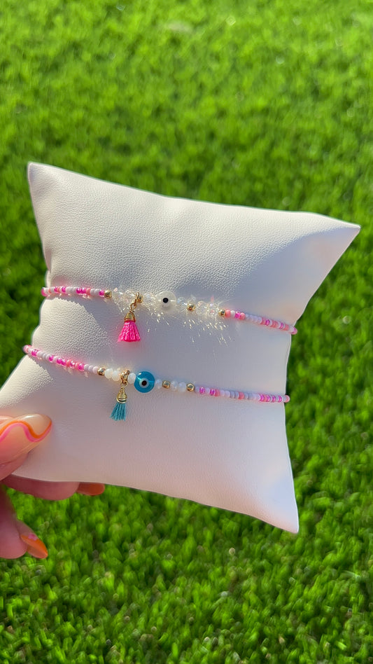 Dainty Evil Eye Pink Bracelet