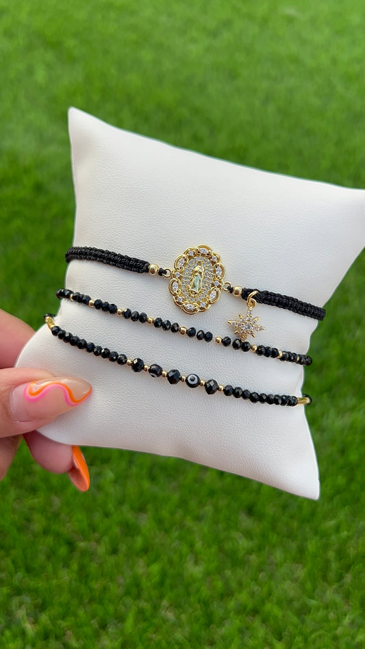 Virgin Mary Evil Eye Black Bracelet Set
