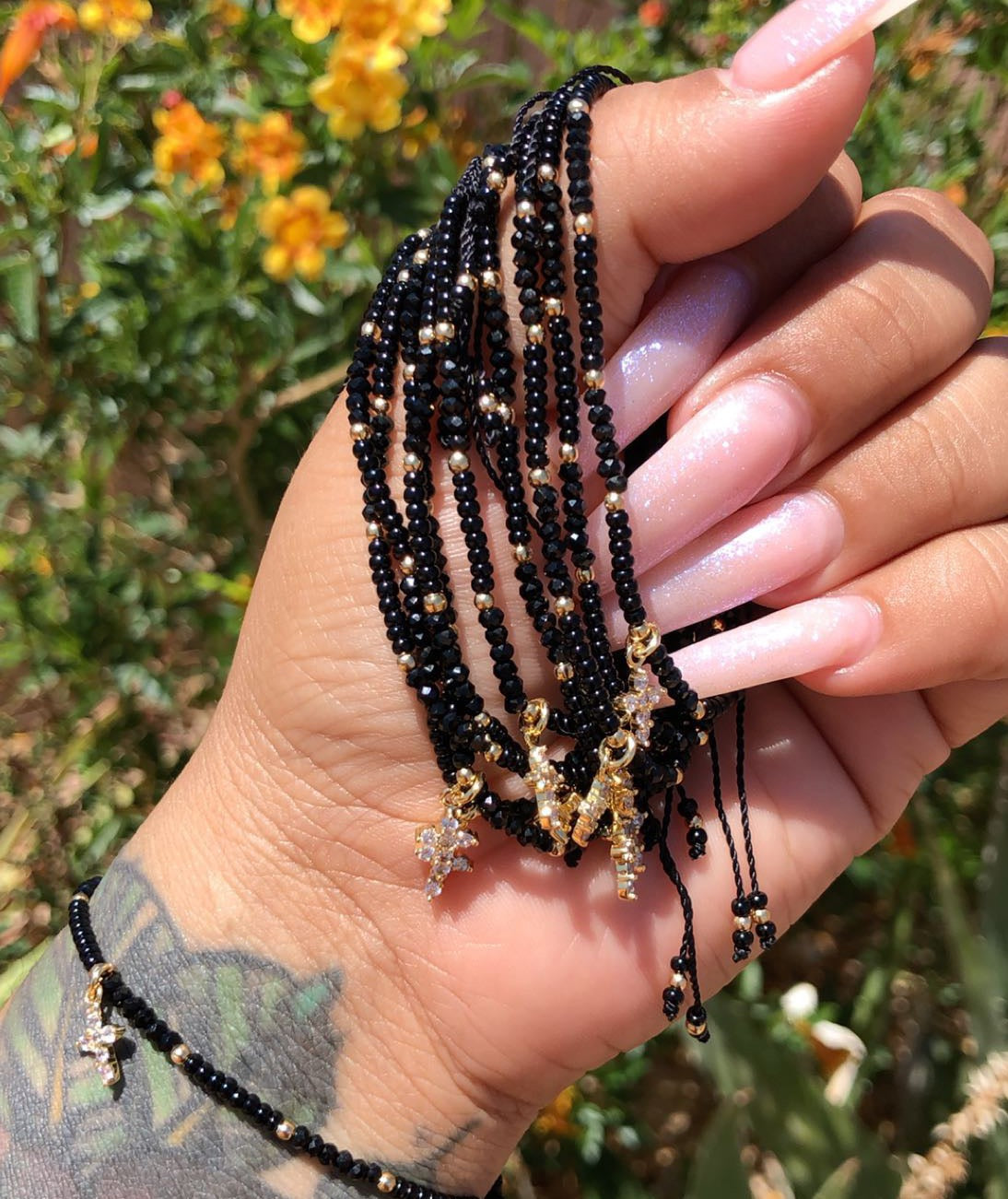 Black Dainty Gold Filled Bracelet